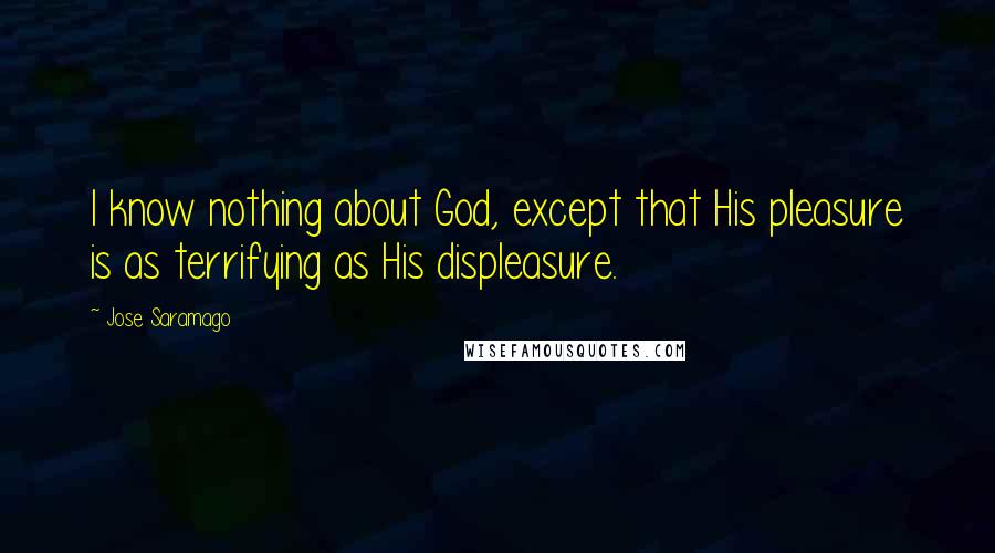 Jose Saramago Quotes: I know nothing about God, except that His pleasure is as terrifying as His displeasure.