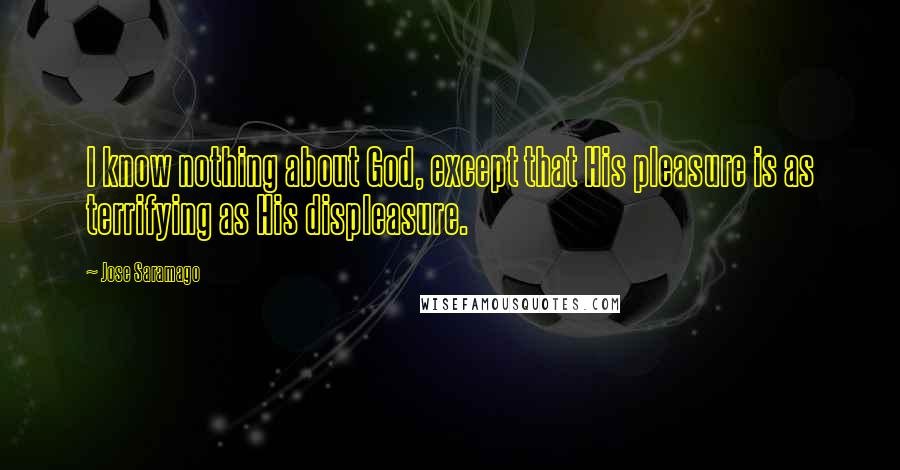 Jose Saramago Quotes: I know nothing about God, except that His pleasure is as terrifying as His displeasure.