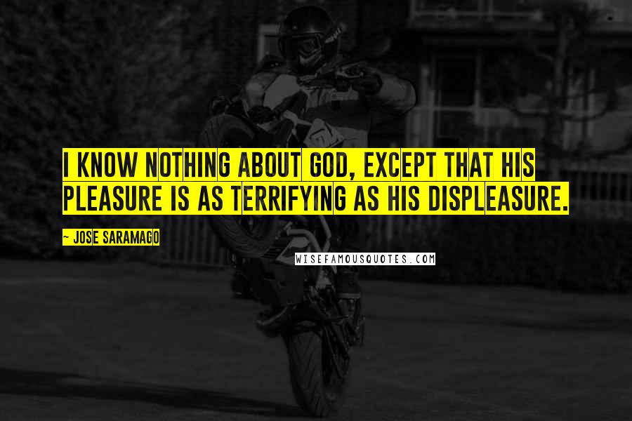 Jose Saramago Quotes: I know nothing about God, except that His pleasure is as terrifying as His displeasure.