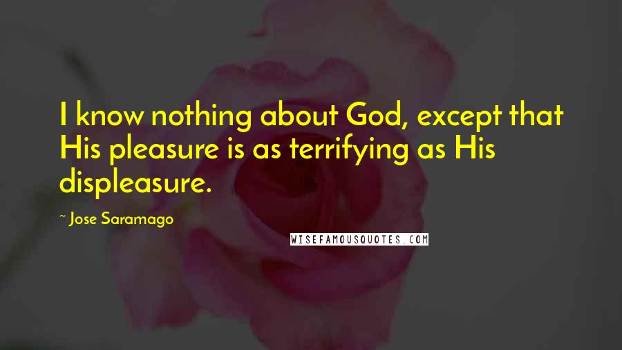 Jose Saramago Quotes: I know nothing about God, except that His pleasure is as terrifying as His displeasure.