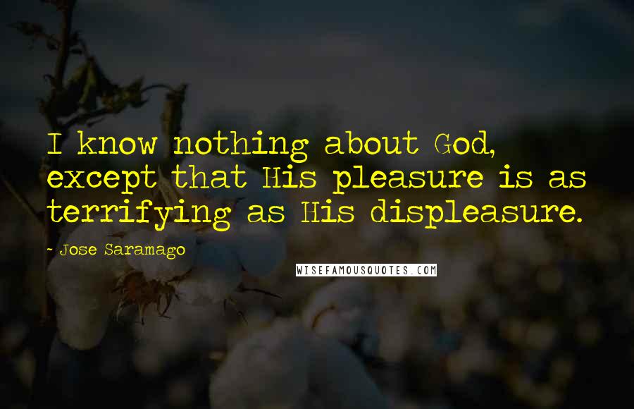 Jose Saramago Quotes: I know nothing about God, except that His pleasure is as terrifying as His displeasure.