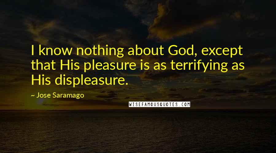 Jose Saramago Quotes: I know nothing about God, except that His pleasure is as terrifying as His displeasure.