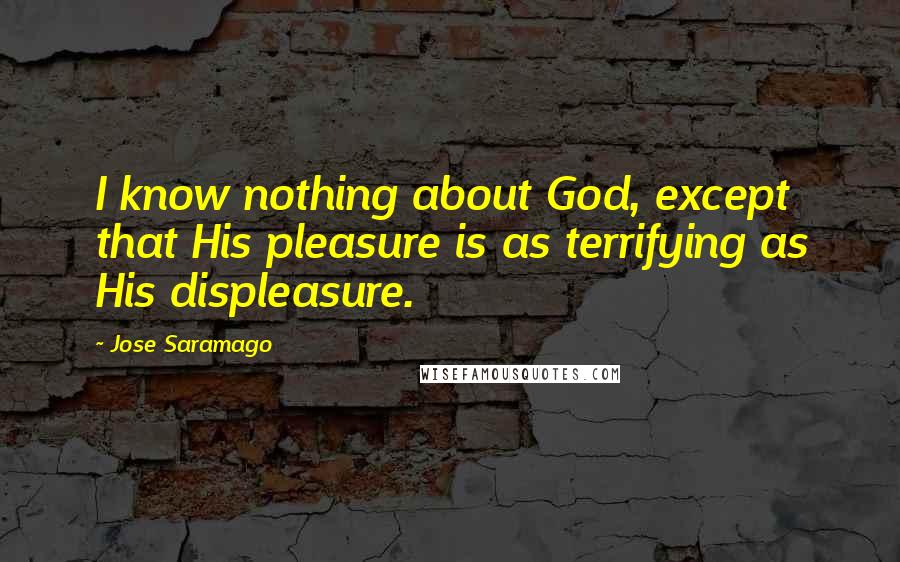 Jose Saramago Quotes: I know nothing about God, except that His pleasure is as terrifying as His displeasure.