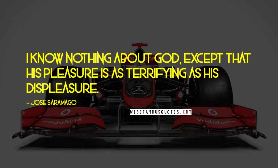 Jose Saramago Quotes: I know nothing about God, except that His pleasure is as terrifying as His displeasure.