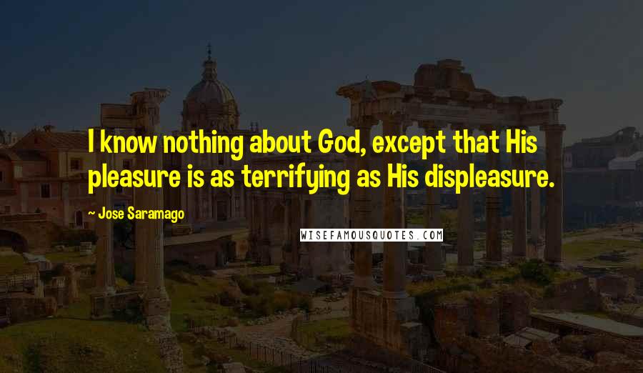 Jose Saramago Quotes: I know nothing about God, except that His pleasure is as terrifying as His displeasure.