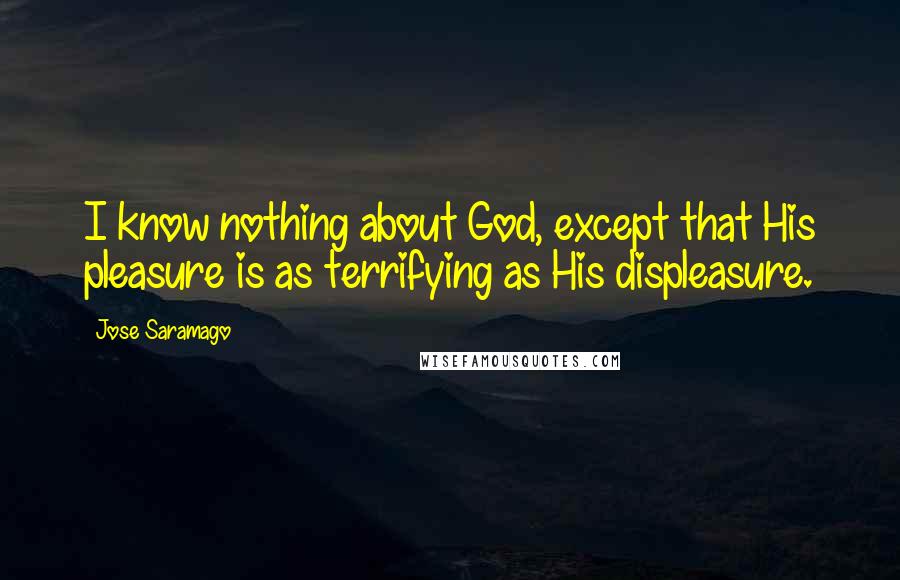 Jose Saramago Quotes: I know nothing about God, except that His pleasure is as terrifying as His displeasure.