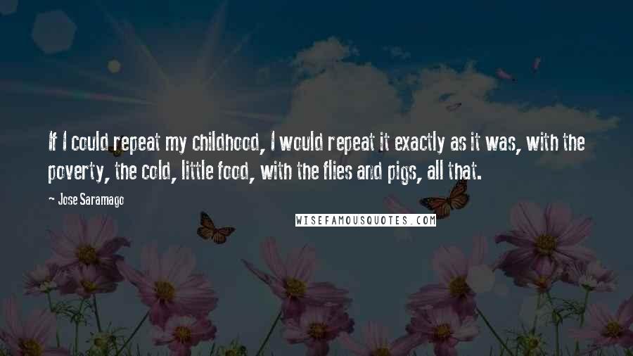 Jose Saramago Quotes: If I could repeat my childhood, I would repeat it exactly as it was, with the poverty, the cold, little food, with the flies and pigs, all that.