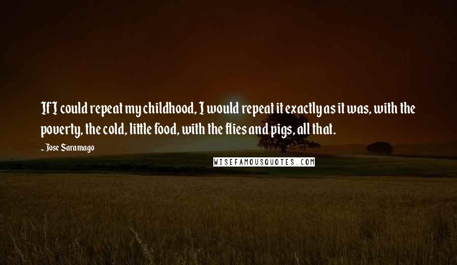 Jose Saramago Quotes: If I could repeat my childhood, I would repeat it exactly as it was, with the poverty, the cold, little food, with the flies and pigs, all that.