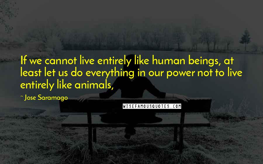Jose Saramago Quotes: If we cannot live entirely like human beings, at least let us do everything in our power not to live entirely like animals,