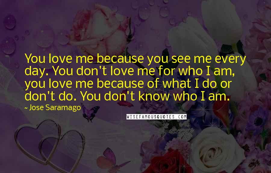 Jose Saramago Quotes: You love me because you see me every day. You don't love me for who I am, you love me because of what I do or don't do. You don't know who I am.