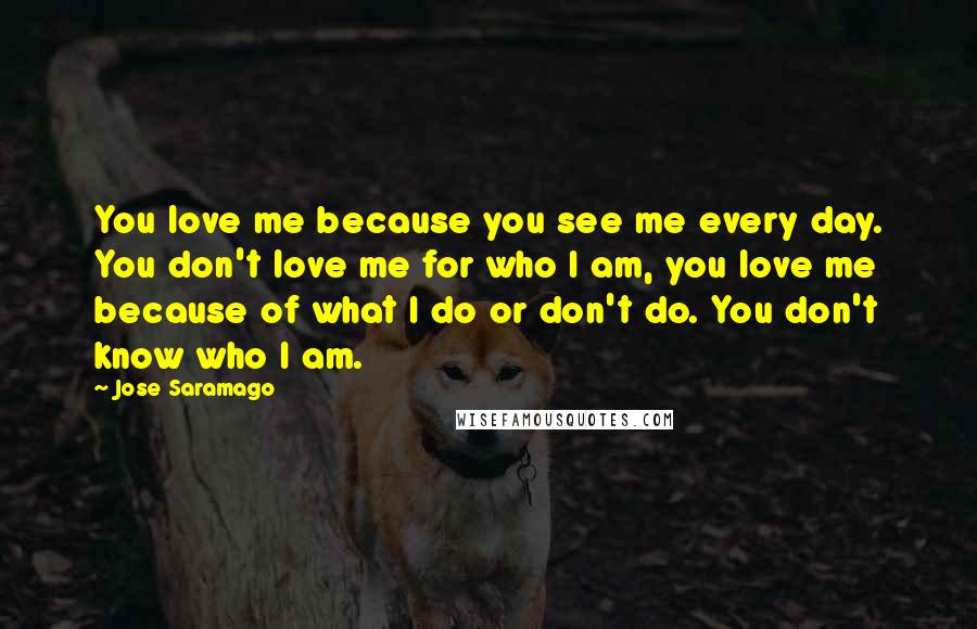 Jose Saramago Quotes: You love me because you see me every day. You don't love me for who I am, you love me because of what I do or don't do. You don't know who I am.