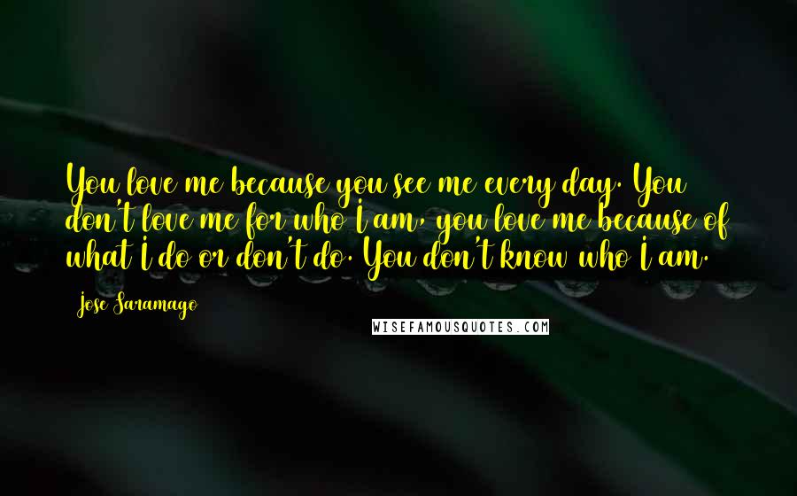 Jose Saramago Quotes: You love me because you see me every day. You don't love me for who I am, you love me because of what I do or don't do. You don't know who I am.