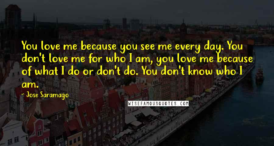 Jose Saramago Quotes: You love me because you see me every day. You don't love me for who I am, you love me because of what I do or don't do. You don't know who I am.