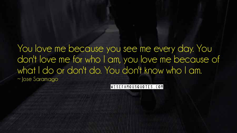 Jose Saramago Quotes: You love me because you see me every day. You don't love me for who I am, you love me because of what I do or don't do. You don't know who I am.