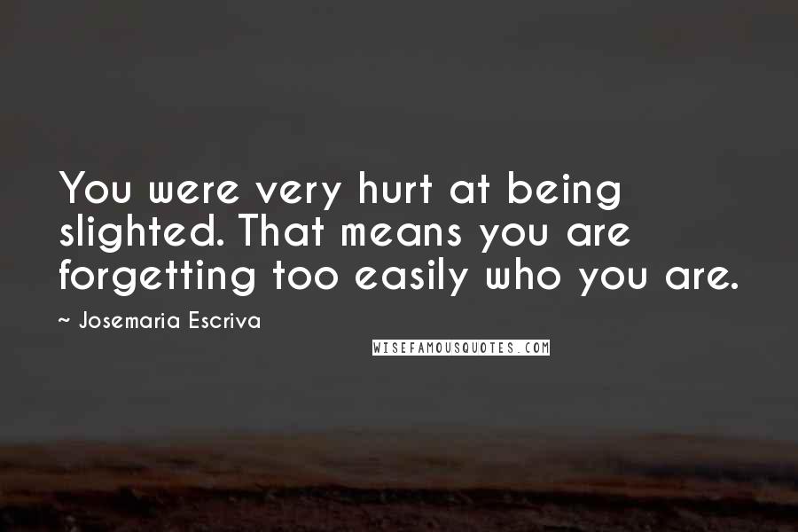 Josemaria Escriva Quotes: You were very hurt at being slighted. That means you are forgetting too easily who you are.