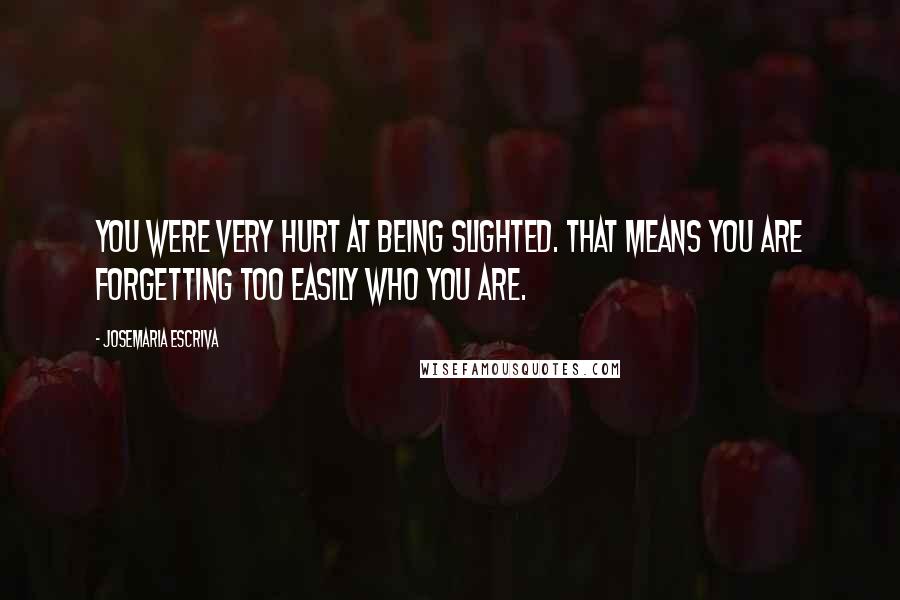 Josemaria Escriva Quotes: You were very hurt at being slighted. That means you are forgetting too easily who you are.