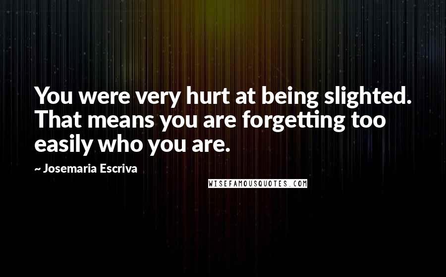 Josemaria Escriva Quotes: You were very hurt at being slighted. That means you are forgetting too easily who you are.