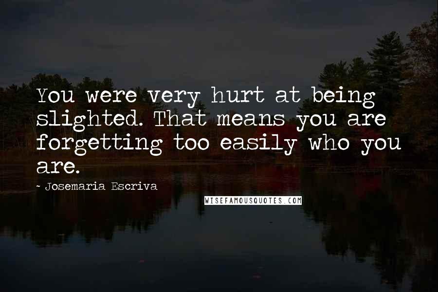 Josemaria Escriva Quotes: You were very hurt at being slighted. That means you are forgetting too easily who you are.