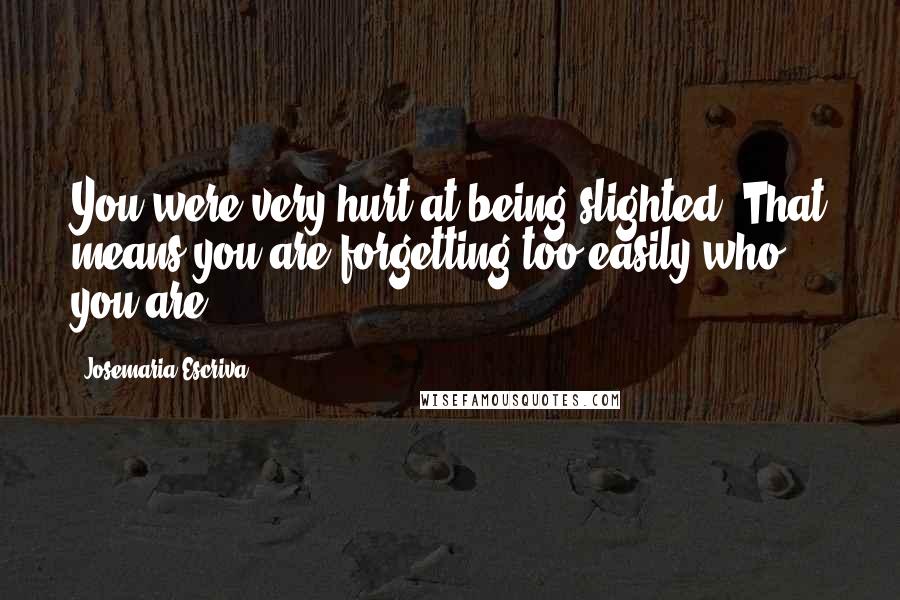 Josemaria Escriva Quotes: You were very hurt at being slighted. That means you are forgetting too easily who you are.