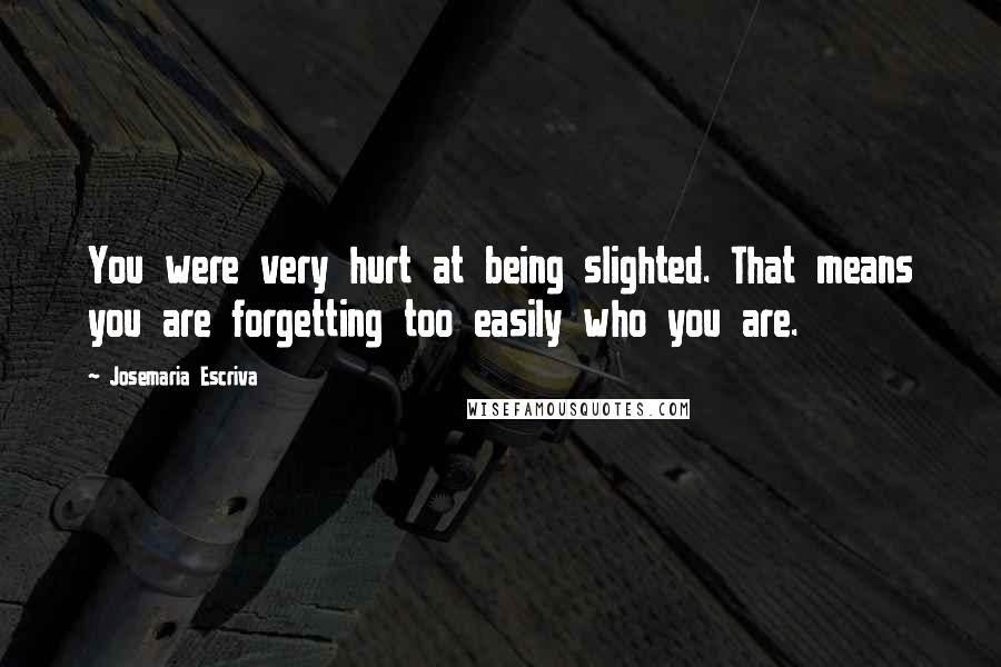 Josemaria Escriva Quotes: You were very hurt at being slighted. That means you are forgetting too easily who you are.