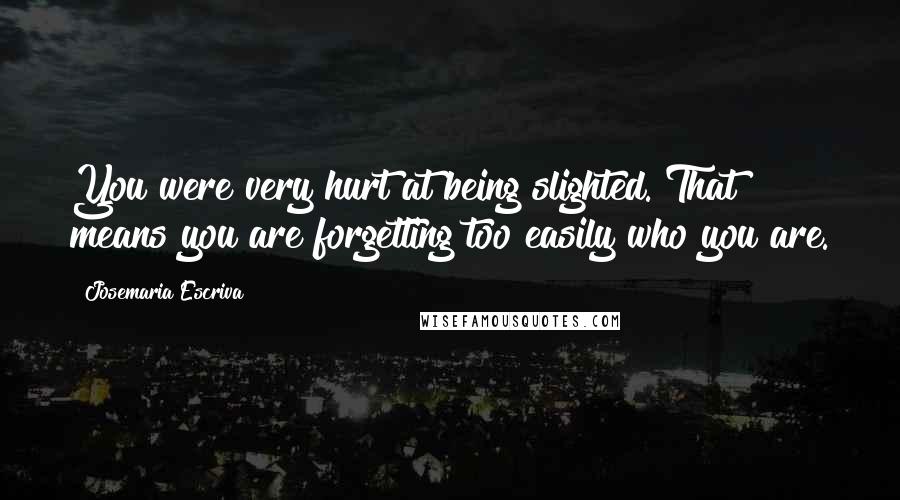 Josemaria Escriva Quotes: You were very hurt at being slighted. That means you are forgetting too easily who you are.