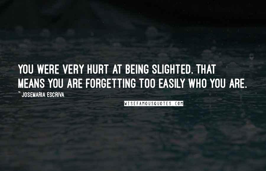 Josemaria Escriva Quotes: You were very hurt at being slighted. That means you are forgetting too easily who you are.