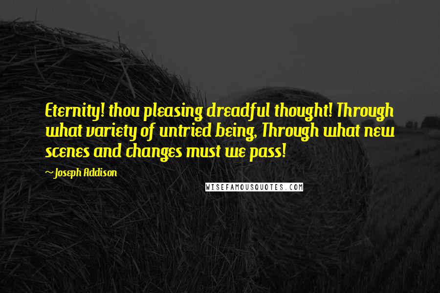 Joseph Addison Quotes: Eternity! thou pleasing dreadful thought! Through what variety of untried being, Through what new scenes and changes must we pass!