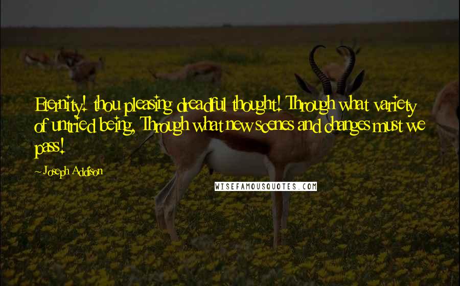 Joseph Addison Quotes: Eternity! thou pleasing dreadful thought! Through what variety of untried being, Through what new scenes and changes must we pass!