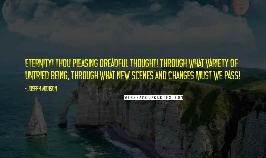 Joseph Addison Quotes: Eternity! thou pleasing dreadful thought! Through what variety of untried being, Through what new scenes and changes must we pass!