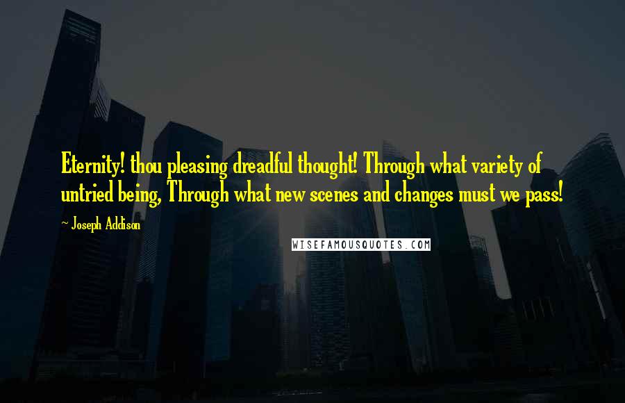 Joseph Addison Quotes: Eternity! thou pleasing dreadful thought! Through what variety of untried being, Through what new scenes and changes must we pass!