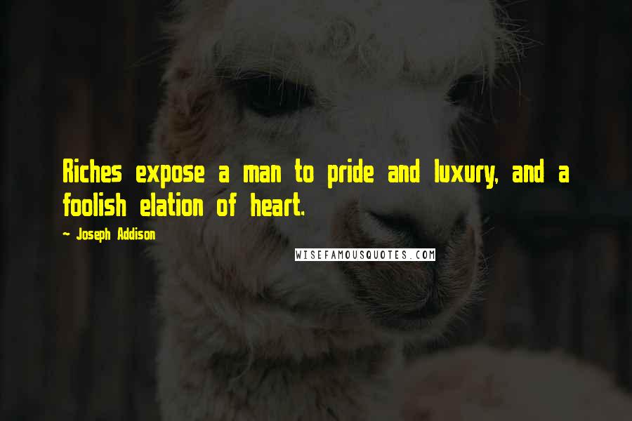 Joseph Addison Quotes: Riches expose a man to pride and luxury, and a foolish elation of heart.