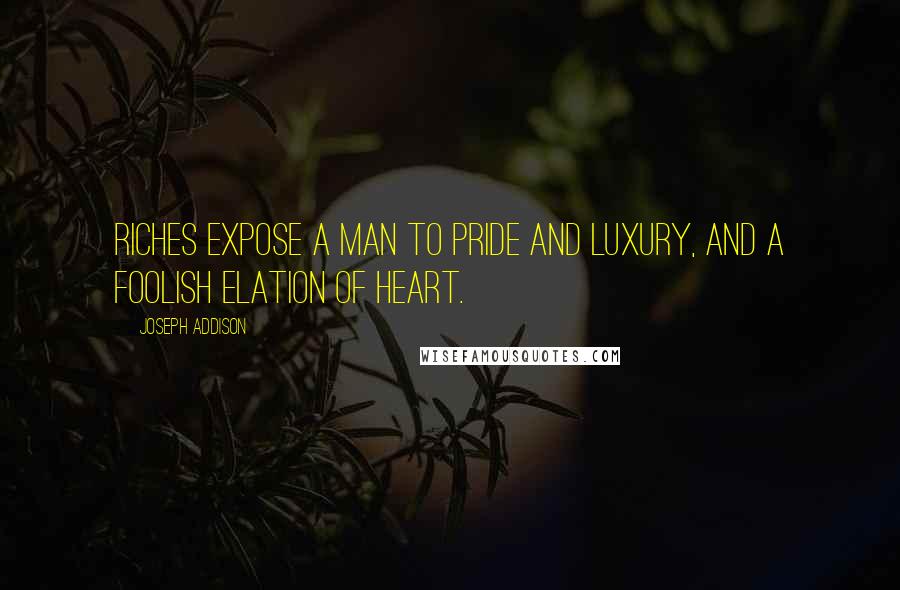 Joseph Addison Quotes: Riches expose a man to pride and luxury, and a foolish elation of heart.