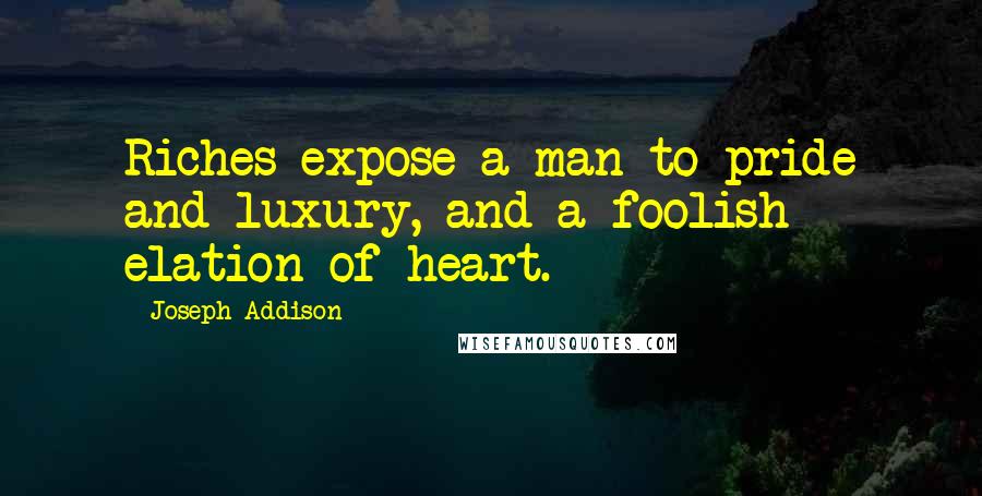 Joseph Addison Quotes: Riches expose a man to pride and luxury, and a foolish elation of heart.