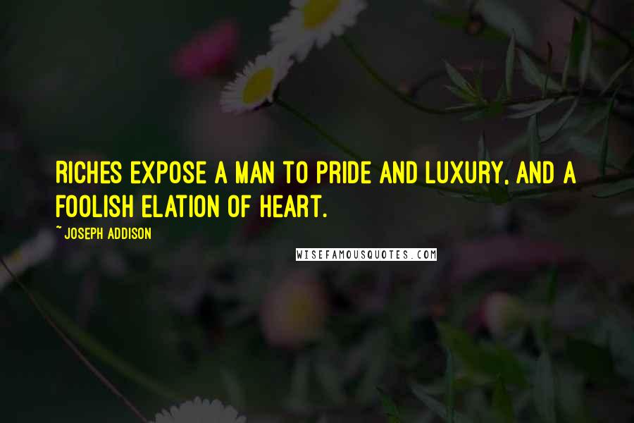 Joseph Addison Quotes: Riches expose a man to pride and luxury, and a foolish elation of heart.