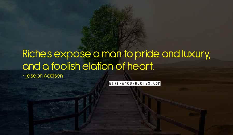 Joseph Addison Quotes: Riches expose a man to pride and luxury, and a foolish elation of heart.