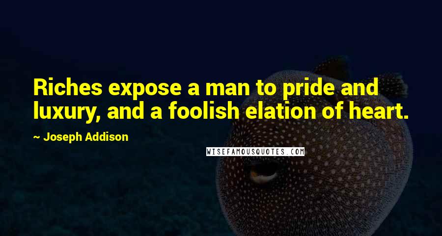 Joseph Addison Quotes: Riches expose a man to pride and luxury, and a foolish elation of heart.