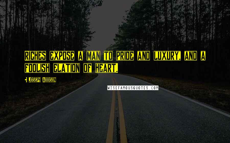 Joseph Addison Quotes: Riches expose a man to pride and luxury, and a foolish elation of heart.