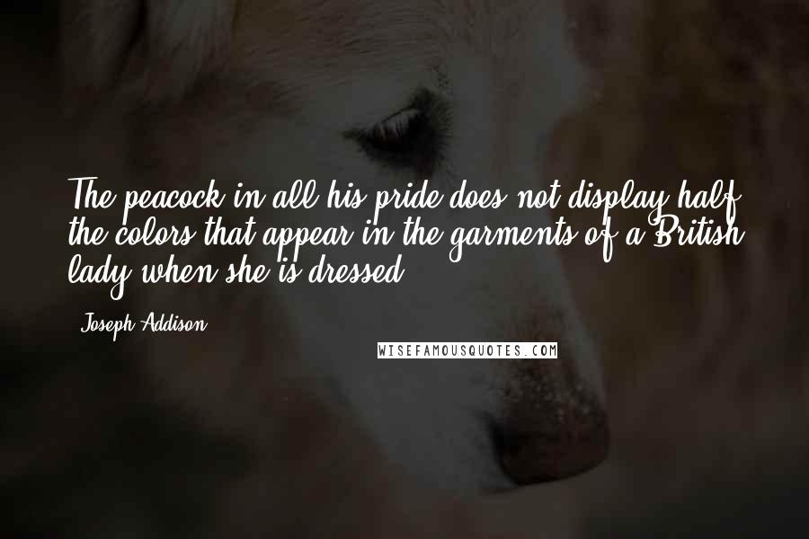 Joseph Addison Quotes: The peacock in all his pride does not display half the colors that appear in the garments of a British lady when she is dressed.