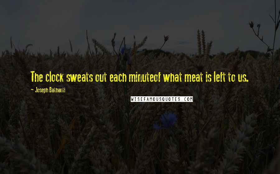 Joseph Bathanti Quotes: The clock sweats out each minuteof what meat is left to us.