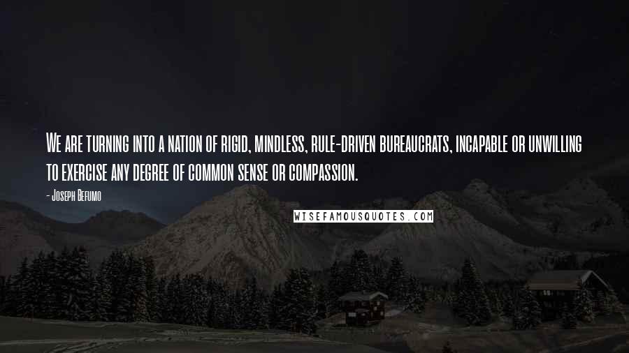 Joseph Befumo Quotes: We are turning into a nation of rigid, mindless, rule-driven bureaucrats, incapable or unwilling to exercise any degree of common sense or compassion.