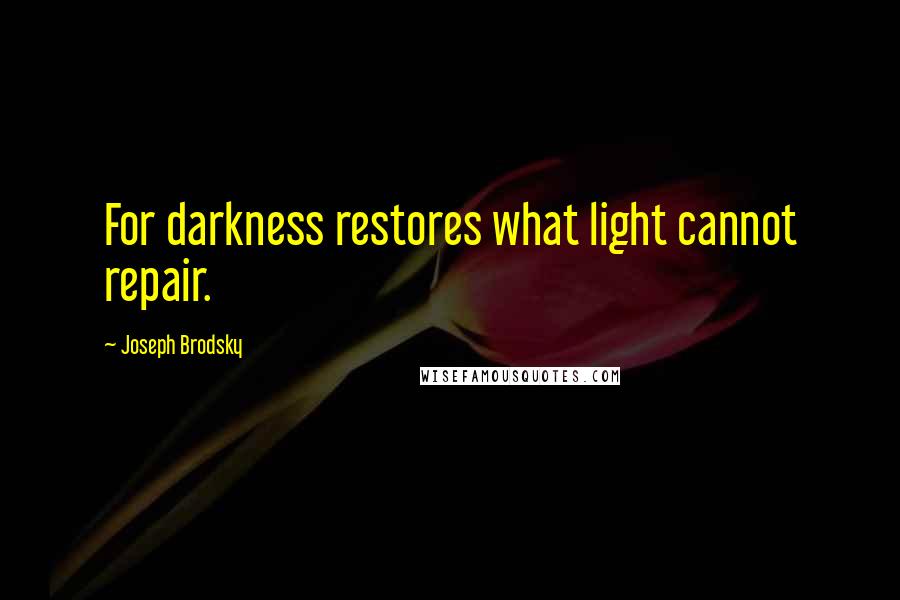 Joseph Brodsky Quotes: For darkness restores what light cannot repair.