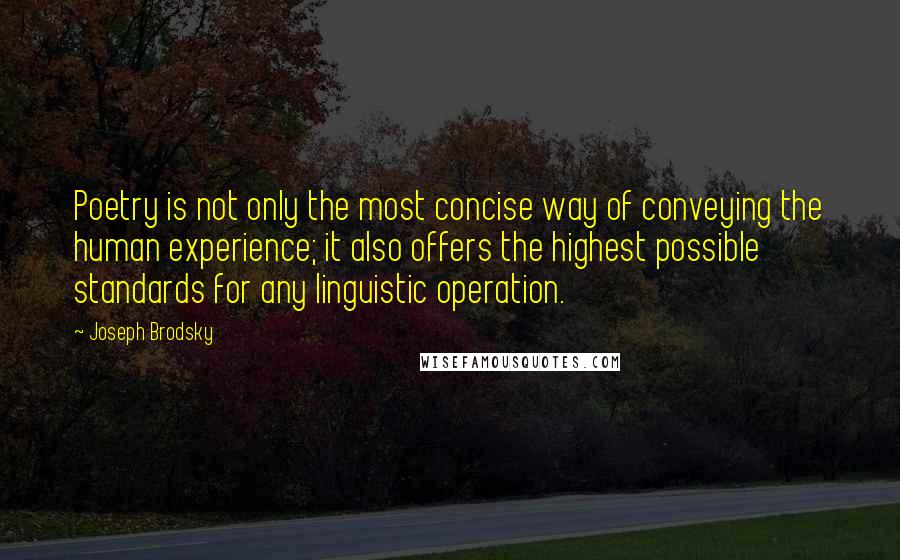 Joseph Brodsky Quotes: Poetry is not only the most concise way of conveying the human experience; it also offers the highest possible standards for any linguistic operation.