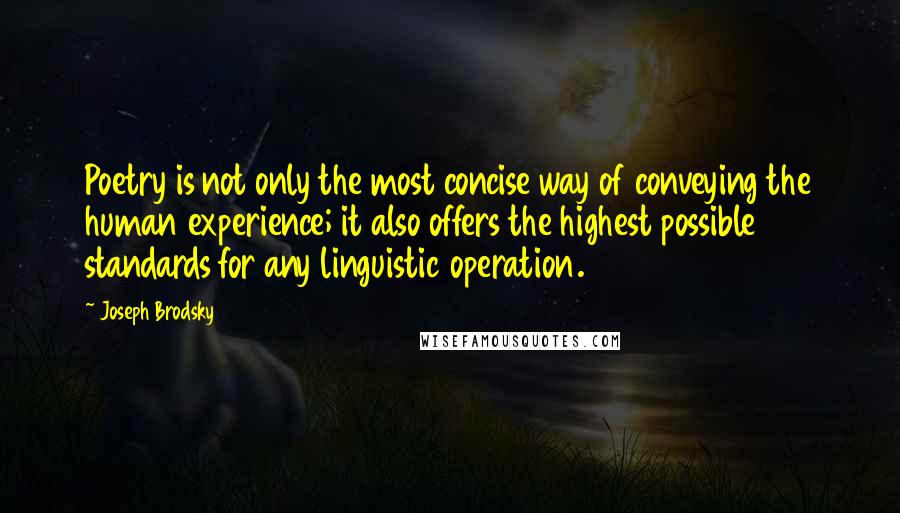 Joseph Brodsky Quotes: Poetry is not only the most concise way of conveying the human experience; it also offers the highest possible standards for any linguistic operation.