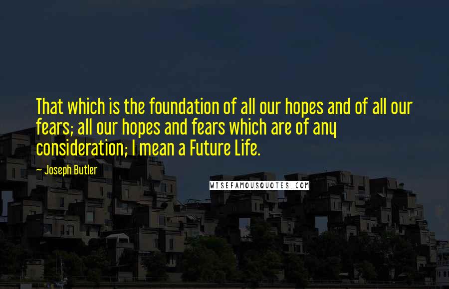 Joseph Butler Quotes: That which is the foundation of all our hopes and of all our fears; all our hopes and fears which are of any consideration; I mean a Future Life.