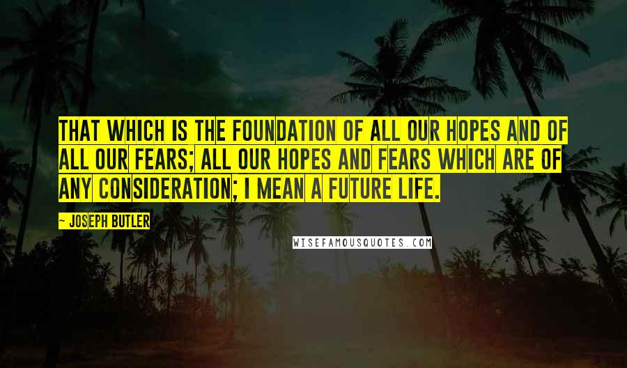 Joseph Butler Quotes: That which is the foundation of all our hopes and of all our fears; all our hopes and fears which are of any consideration; I mean a Future Life.