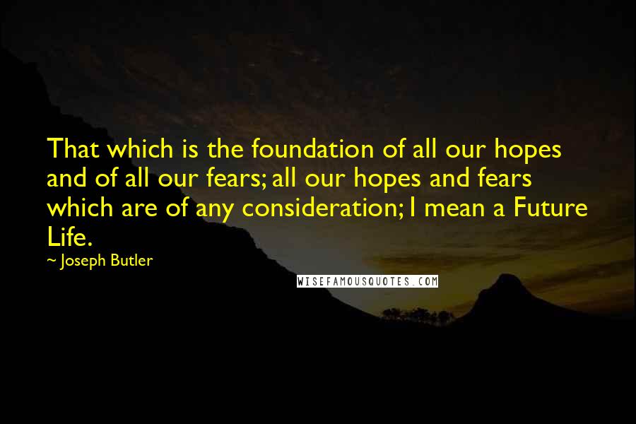 Joseph Butler Quotes: That which is the foundation of all our hopes and of all our fears; all our hopes and fears which are of any consideration; I mean a Future Life.