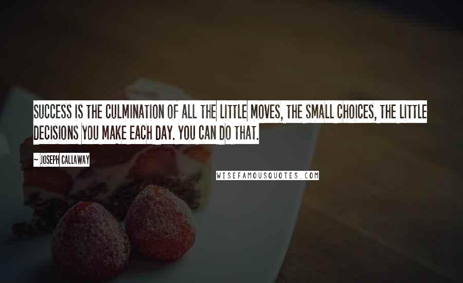Joseph Callaway Quotes: Success is the culmination of all the little moves, the small choices, the little decisions you make each day. You can do that.