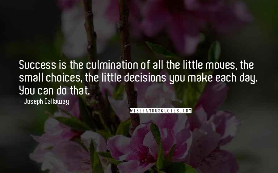 Joseph Callaway Quotes: Success is the culmination of all the little moves, the small choices, the little decisions you make each day. You can do that.