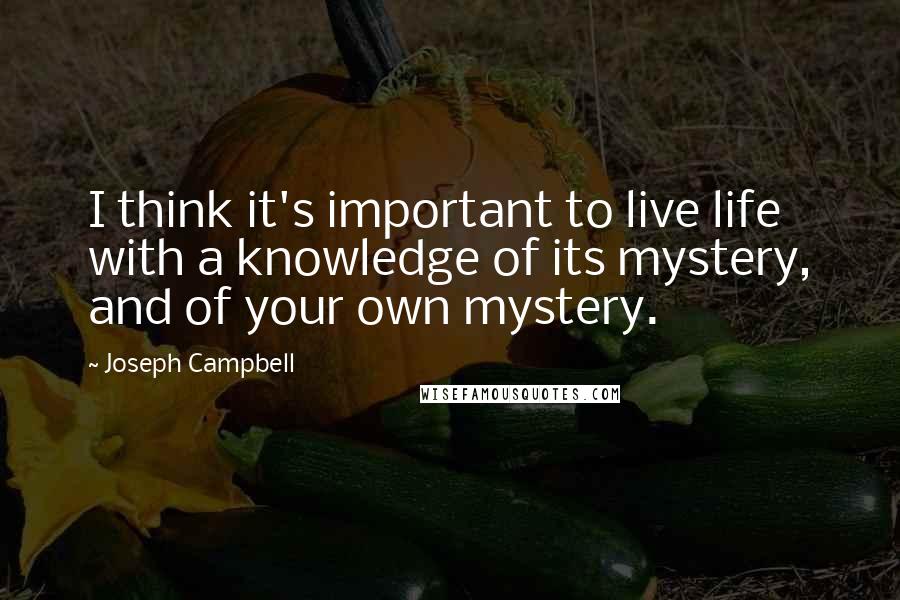 Joseph Campbell Quotes: I think it's important to live life with a knowledge of its mystery, and of your own mystery.