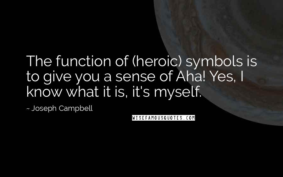 Joseph Campbell Quotes: The function of (heroic) symbols is to give you a sense of Aha! Yes, I know what it is, it's myself.